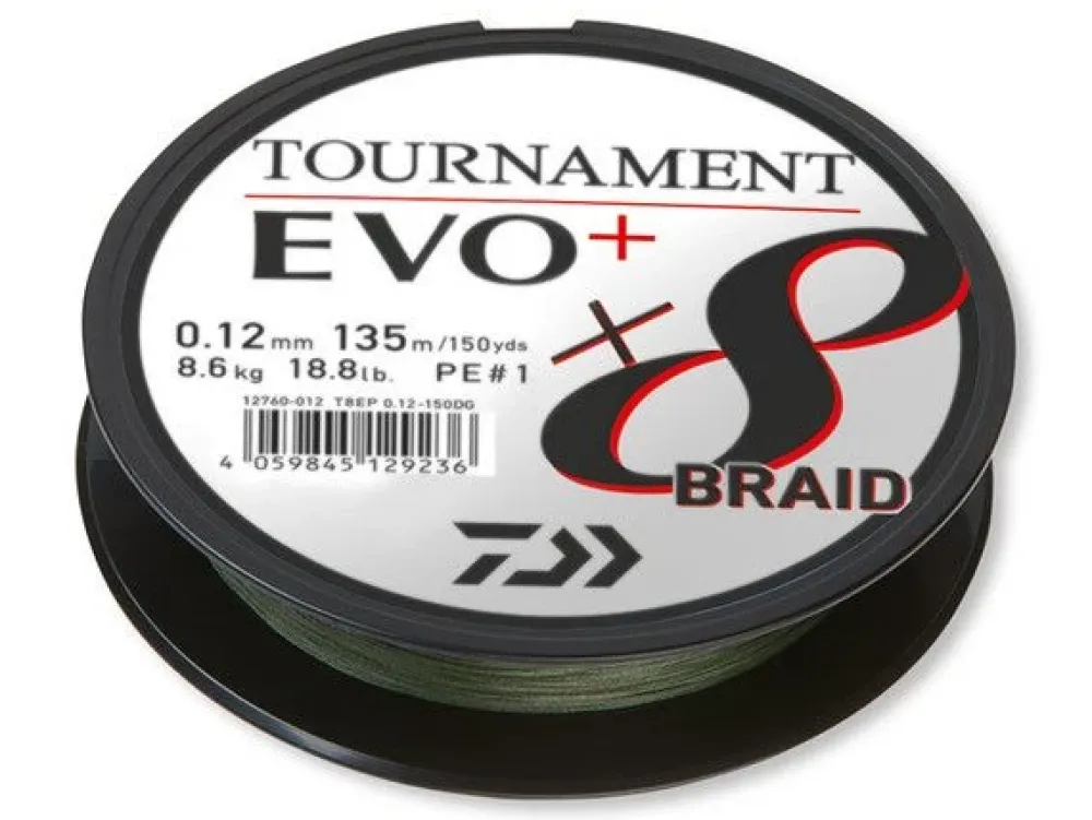 Online Tournament X8 Braid EVO+ 135m Dunkelgrün 0,08mm 4,9kg Hauptschnüre|Schnüre